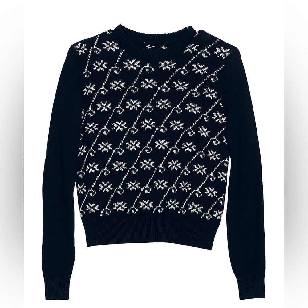 Brandy Melville – Coquette Preppy Nordic Snowflake Knit Sweater – Navy/White - S